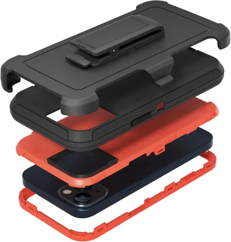 Vista 7 de Compatible con iPhone 13 de 6.1 pulgadas, con protectores de pantalla, resistente, rugosa, a prueba de golpes, protección completa, funda