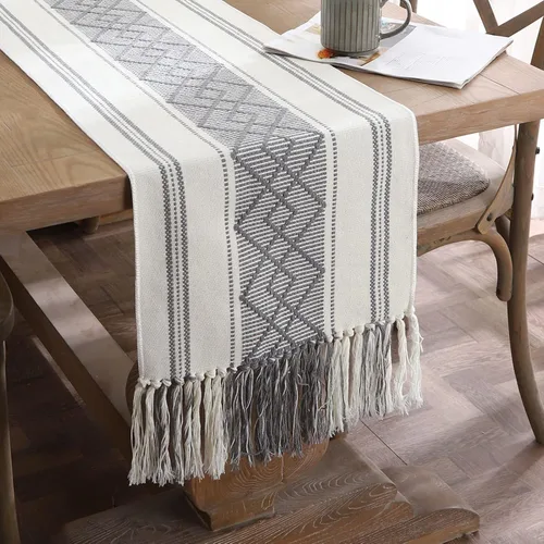 Vista 9 de Caminos de mesa tejidos estilo granja, caminos de mesa bohemios de 72 pulgadas de largo con borlas, elegantes caminos de mesa lavables para comedor