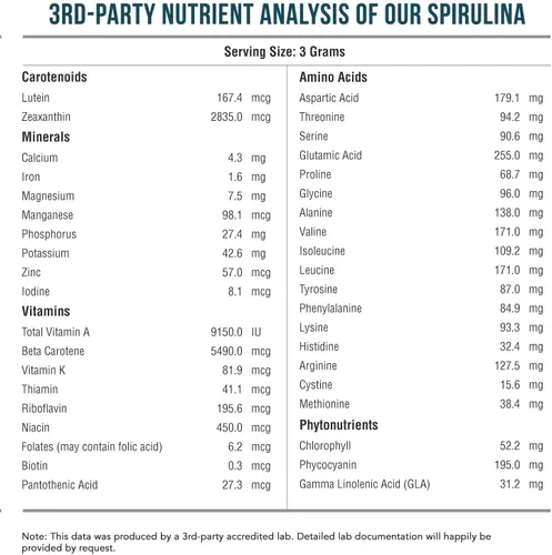 Vista 4 de Polvo de espirulina orgánica – Hecho con espirulina Parry®, conocida por su pureza superior y densidad de nutrientes – Agricultura vegana – No