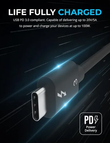 Vista 3 de SABRENT Cable Thunderbolt 3 USB-C [certificado] de 7.8 pulgadas (7.9 in) 40 Gbps Carga de 100 W Chip E Mark para MacBook, laptops, puertos