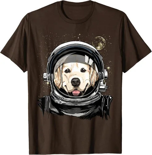 Vista 57 de Camiseta para amantes de los perros de los astronautas del espacio exterior Golden Retriever Lover, Negro