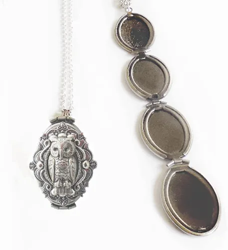 Vista 3 de personalized locket necklace with photo, Owl Necklace Custom 4 Photos Locket Necklace Memorial Gifts for Women, Customized Locket for family photo