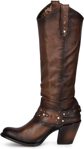 Vista 4 de Cuadra Botas altas para mujer en piel bovina marrón