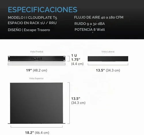 Vista 6 de AC Infinity CLOUDPLATE T5, ventilador de montaje en rack 1U, flujo de aire de escape trasero, para refrigeración AV, cine en casa, racks de red