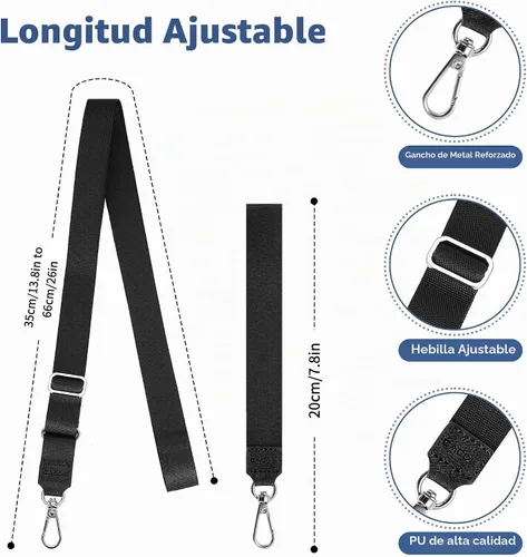 Vista 4 de CACOE Cordón para teléfono, 2 unidades, 1 correa ajustable para el cuello, 1 correa de muñeca, 2 almohadillas, cordón universal multifuncional