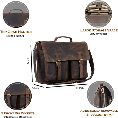 Vista 3 de KomalC Maletín de cuero de 18 pulgadas para computadora portátil, bolsas de mensajero para hombres y mujeres, la mejor bolsa de oficina