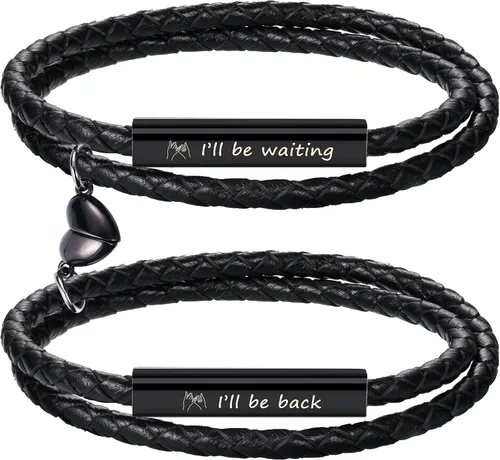 Vista 13 de Pulseras para parejas para mujeres, regalos para hombres, aniversario de boda, regalos de nacimiento para novio, novia, pulsera a juego, 2 piezas