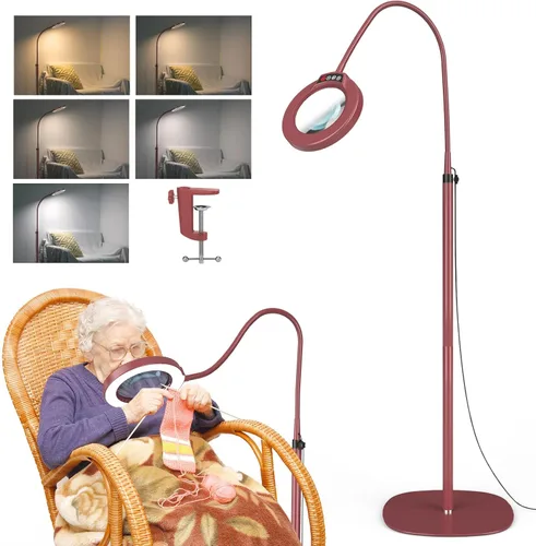 Vista 10 de Lupa 10X con luz y soporte, lámpara de pie flexible de cuello de cisne de 24 pulgadas, LED 3 en 1, 5 modos de color, lupa iluminada regulable sin