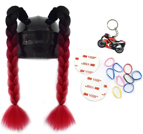 Vista 12 de 2 piezas de casco de coleta para motocicleta, cola de caballo, casco de bicicleta, trenzas de pelo para cualquier casco, decoración, copa