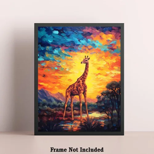 Vista 5 de Bestbuddy Pet 11 x 14 sin marco noche estrellada jirafa safari animal África vida silvestre naturaleza paz pintura al óleo arte impresión póster