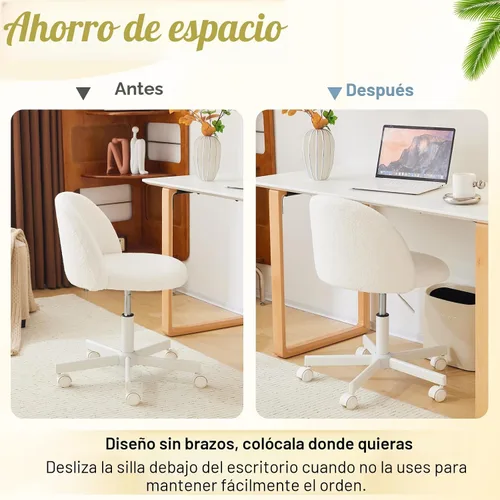 Vista 8 de VINGLI Silla de tocador moderna con respaldo, silla de escritorio de terciopelo para niñas, silla de oficina pequeña con ruedas silenciosas, Blanco