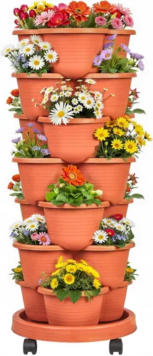 Vista 17 de VECELO Macetero vertical de 5 niveles, apilables, con ruedas para fresas, hierbas, flores, verduras, color negro