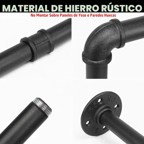 Vista 3 de Livabber Perchero Industrial de Tubería para Ropa, Perchero de Hierro Resistente Desmontable Montado en Pared, Barra de Ropa Rústica que Ahorra