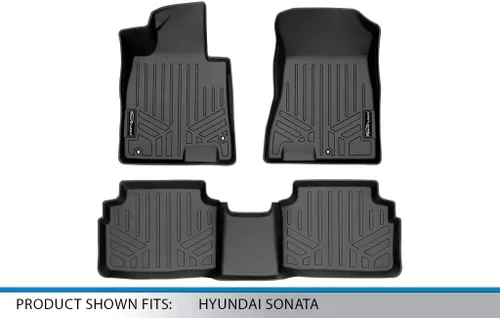 Vista 5 de SMARTLINER Juego de tapetes de piso de ajuste personalizado de 2 filas compatibles con Hyundai Sonata 2020-2023 3-Negro