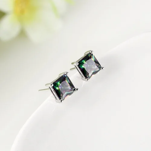 Vista 3 de Aretes chapados en oro blanco 18K multicolor, negro, Cubic, Zirconia, Stud, joyas para niñas, adolescentes, mujeres