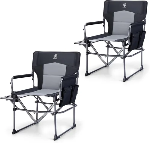 Vista 15 de EVER ADVANCED Silla de directores de camping con mesa auxiliar, plegable portátil con tamaño compacto, silla de césped resistente con bolsillo