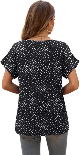 Vista 5 de QUEZHU - Blusas de verano para mujer, elegantes, de gasa, con cuello en V y estilo casual