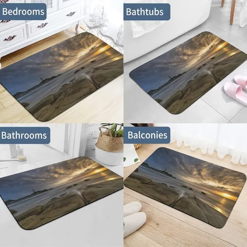 Vista 5 de Alfombras de baño de playa con puesta de sol, antideslizantes, de secado rápido, súper absorbentes, diseño de isla oceánica, vida marina, arena