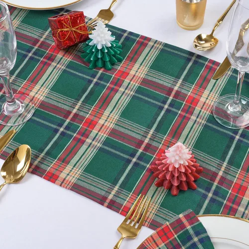 Vista 8 de Camino de mesa a cuadros de Navidad de búfalo, camino de mesa rectangular de cuadros de Navidad para decoración de mesa de cena de fiesta de Navidad