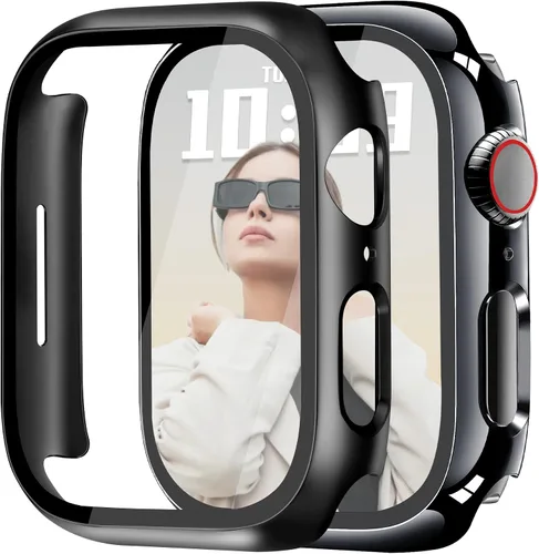 Vista 33 de JR.DM - Juego de 2 fundas de policarbonato duro de 38 mm con protector de pantalla de vidrio templado HD para Apple Watch Series 3/2/1, protector