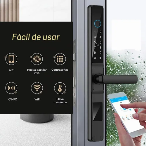 Vista 2 de HIFAM Cerradura inteligente de huellas dactilares con la aplicación TUYA Electronic lock, code passcode, biometric handle, IC card key, smart home