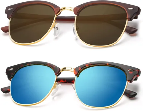 Vista 74 de KALIYADI Gafas de sol polarizadas para hombres y mujeres, marco semi sin montura, para conducir con bloqueo UV A01-(1 Pack) Tortuga Mate G15