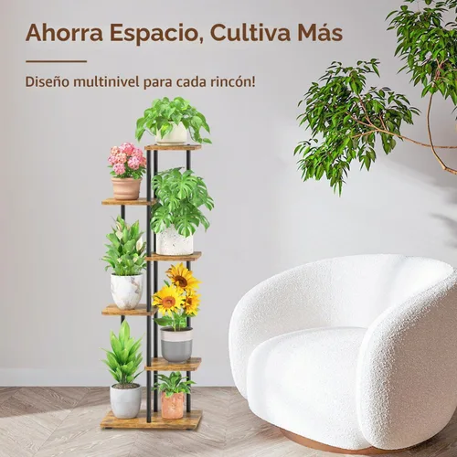 Vista 7 de LASZOLA Soporte Negro de Madera de 5 Niveles para Plantas de Interior para Macetas Más Grandes de Servicio Pesado, Estantes Verticales Resistentes