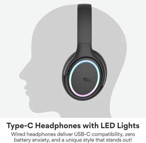 Vista 2 de MEE audio Halo Over-Ear - Auriculares USB-C con micrófono y ambiente LED Negro