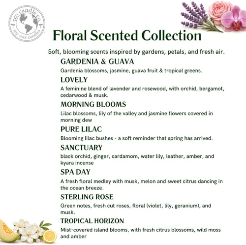 Vista 6 de Eco Candle Co. Vela Reciclada, Gardenia y Guayaba, 6 oz. – Aromas de Gardenia, Jazmín, Guayaba y Verdes Tropicales – 100% Cera de Soja, Sin Plomo