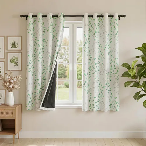 Vista 16 de Cortinas opacas 95% azules de 63 pulgadas de largo para dormitorio, cortina de oscurecimiento de habitación con patrón de hojas para habitación