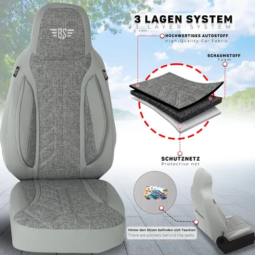 Vista 5 de BREMER SITZBEZÜGE Fundas de asiento personalizadas para VW Touran 2 PLKT208 PLKT208 - Gris