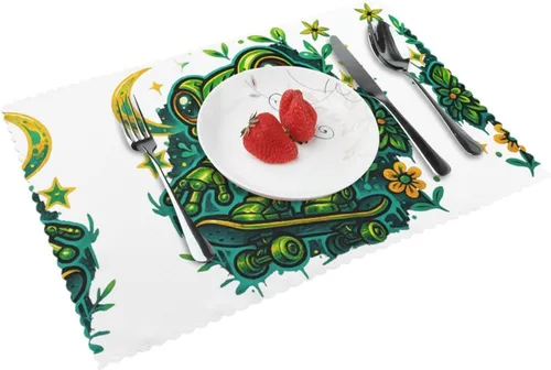 Vista 12 de Rectangular Placemats Set of 4, Heat Resistant Dusk Carnation Printed Kitchen Dining Table Mats