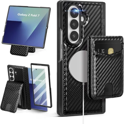 Vista 13 de SkyEagle Funda Cartera magnética desmontable compatible con Magsafe para Samsung Galaxy Z Fold 7 con tarjetero Protector de pantalla integrado