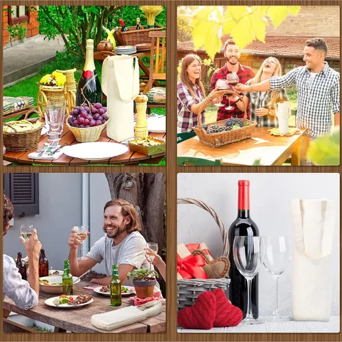 Vista 5 de Hoolerry 12 piezas de bolsas de lona para vino con asa de 12 pulgadas, bolsa de regalo de vino en blanco sublimable reutilizable, bolsa de mano