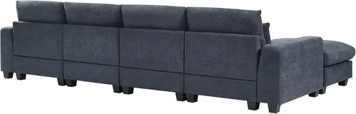 Vista 85 de Sofá modular moderno en forma de U de 115 pulgadas, juego de sofás tapizados grandes con asiento de almacenamiento, sofá cama convertible con diván