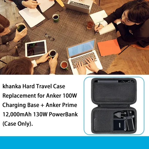 Vista 6 de Khanka - Funda rígida de viaje para base de carga Anker de 100 W + Anker Prime 12, color negro EVA Hard Shell, Mesh Pocket Accessory Storage