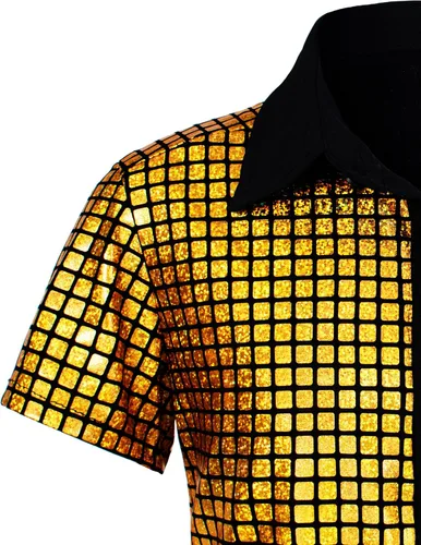 Vista 5 de TOGROP 5 piezas de disfraz de discoteca de los años 60 y 70 para niños, camisas de lentejuelas para niños, fiesta de Halloween, cosplay, 3 a 12 años