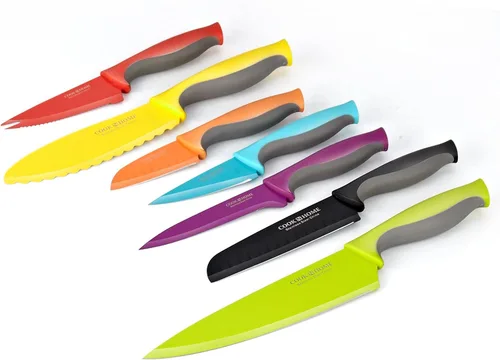 Vista 5 de Cook N Home Basics - Juego de cuchillos de cocina de acero inoxidable al carbono recubierto con fundas, cuchillas afiladas antiadherentes