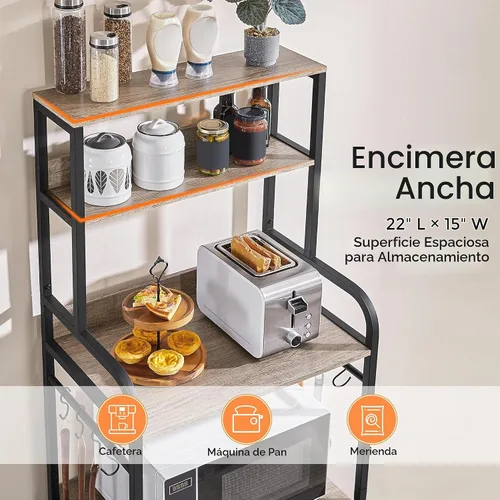 Vista 4 de Yaheetech - Estante de cocina para panaderos de 4 niveles con gabinete de almacenamiento y alacena, soporte para microondas y barra de café