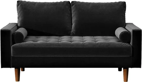 Vista 56 de Container Furniture - Sofá de piel sintética para la sala de estar moderna con cojines extraíbles y patas de madera maciza, sofá estilo lujoso