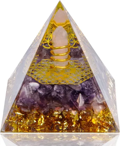 Vista 9 de DRTMLY Pirámide de cristal de orgonita, generador de energía curativa, alivio del estrés, buena suerte y riqueza (amatista)