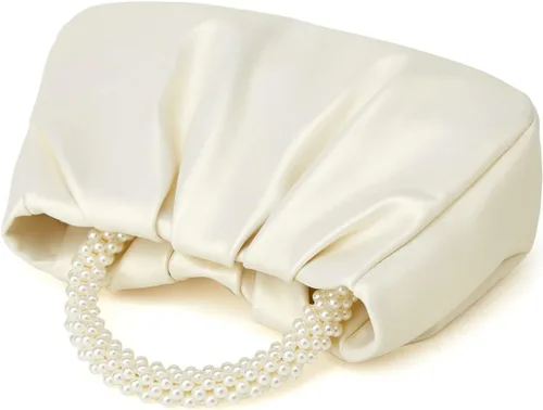 Vista 3 de Bolso de noche para mujer, con perlas, elegante, fruncido, para noche, hobo, bolso cruzado para boda, fiesta, baile de graduación 2023