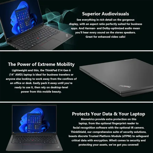 Vista 8 de Lenovo ThinkPad E14 Gen 6 14" FHD+ AMD Ryzen 5 7535U Business Laptop