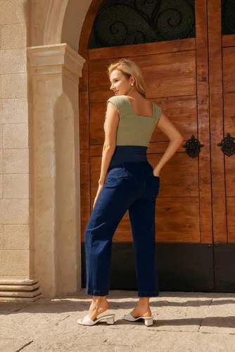 Vista 3 de Maacie Pantalones de maternidad de pierna ancha sobre el vientre, elásticos, antideslizantes, cintura ajustable, casual, holgados, pantalones cortos