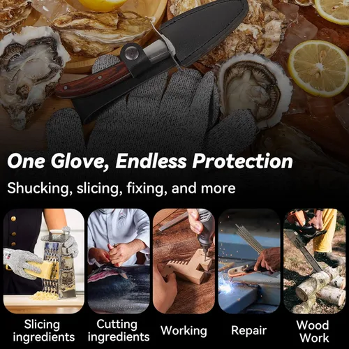 Vista 7 de Cuchillo de ostras, kit de shucker de ostras, cuchillo de shucking de ostras con mango de madera cómodo, cuchillos de ostras resistentes y afilados