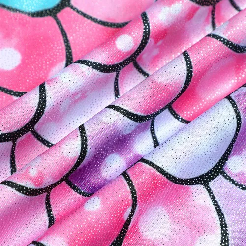 Vista 4 de Leotardos de gimnasia para niñas, mallas de baile para niñas pequeñas, ropa de baile atlética y brillante con diseño de sirena, unicornio