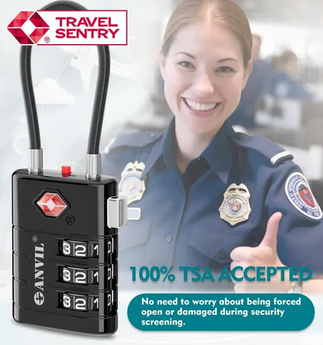 Vista 8 de ANVIL Cerraduras de equipaje aprobadas por la TSA - Cerraduras de viaje combinadas TSA008 de alta seguridad con indicador de inspección para maletas