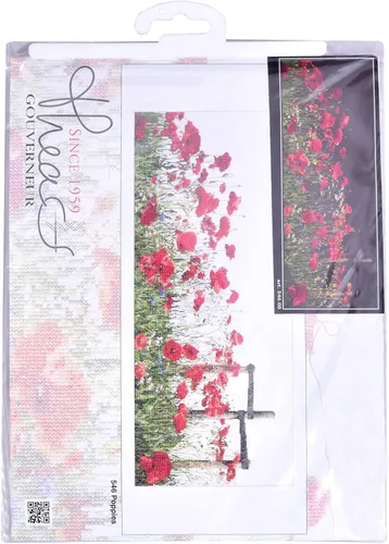 Vista 5 de Thea Gouverneur - Kit de punto de cruz, amapolas - Aida Black - 18 unidades - Kit de bordado para adultos - Hilos de bordado DMC y otros suministros