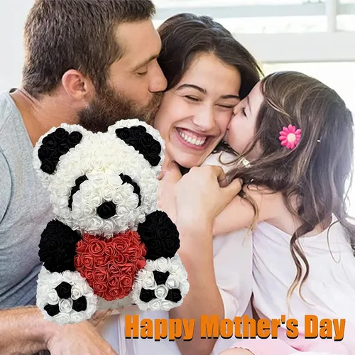 Vista 3 de Oso de rosas hecho a mano, oso de peluche de rosas eternas, juego de oso de rosas eternas, día de San Valentín, aniversario, día de la madre, Panda