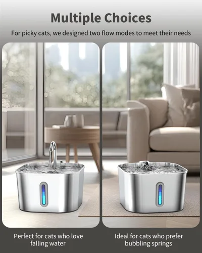 Vista 4 de Lawfery Fuente de agua para gatos de acero inoxidable, fuente automática de agua para gatos de 74 oz/2.2 L, dispensador de agua para mascotas